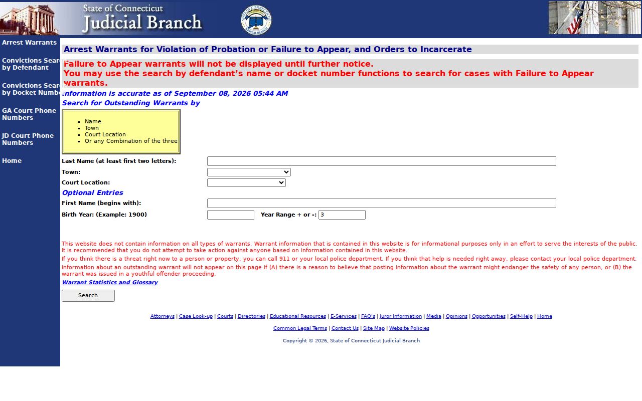 Manchester County warrant records VOP FTA OTI public search