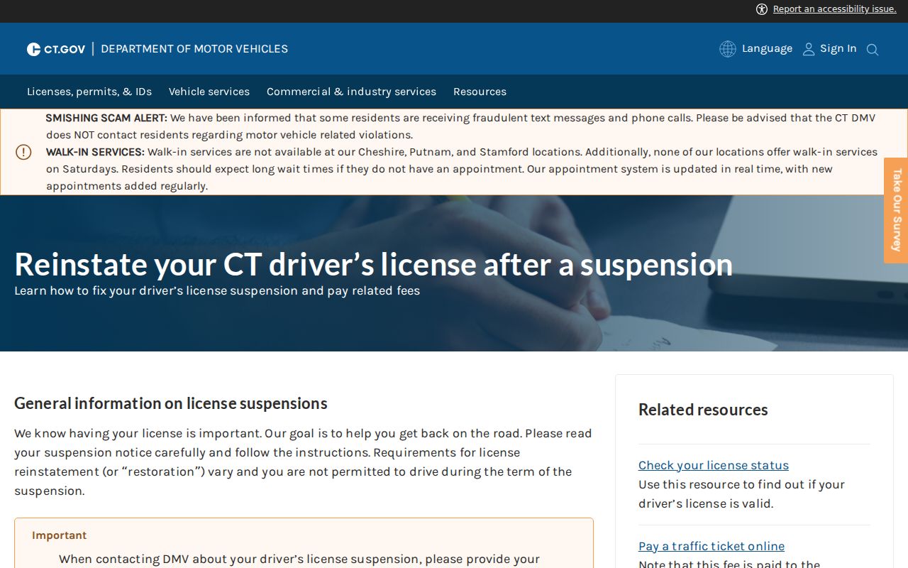 Connecticut DMV license suspension guidance for court-reported cases