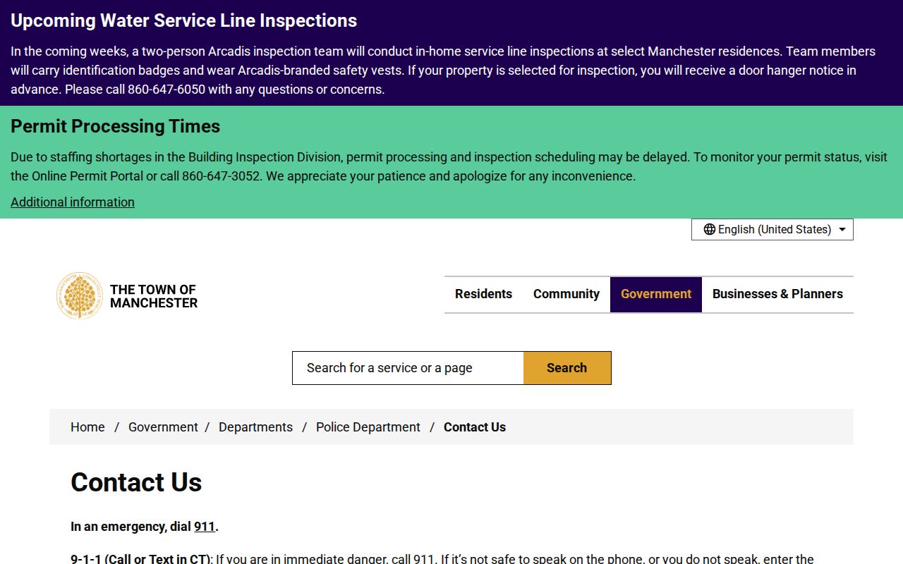 Manchester Police Department contact routing for records and divisions